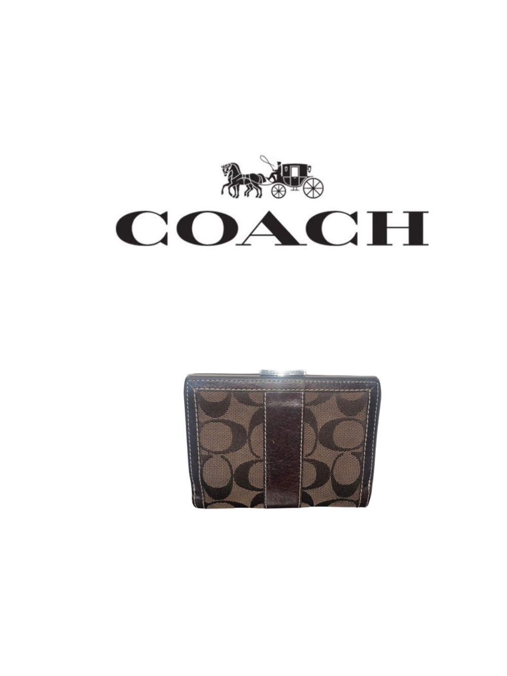 Coach Dark Brown Signature Compact Wallet